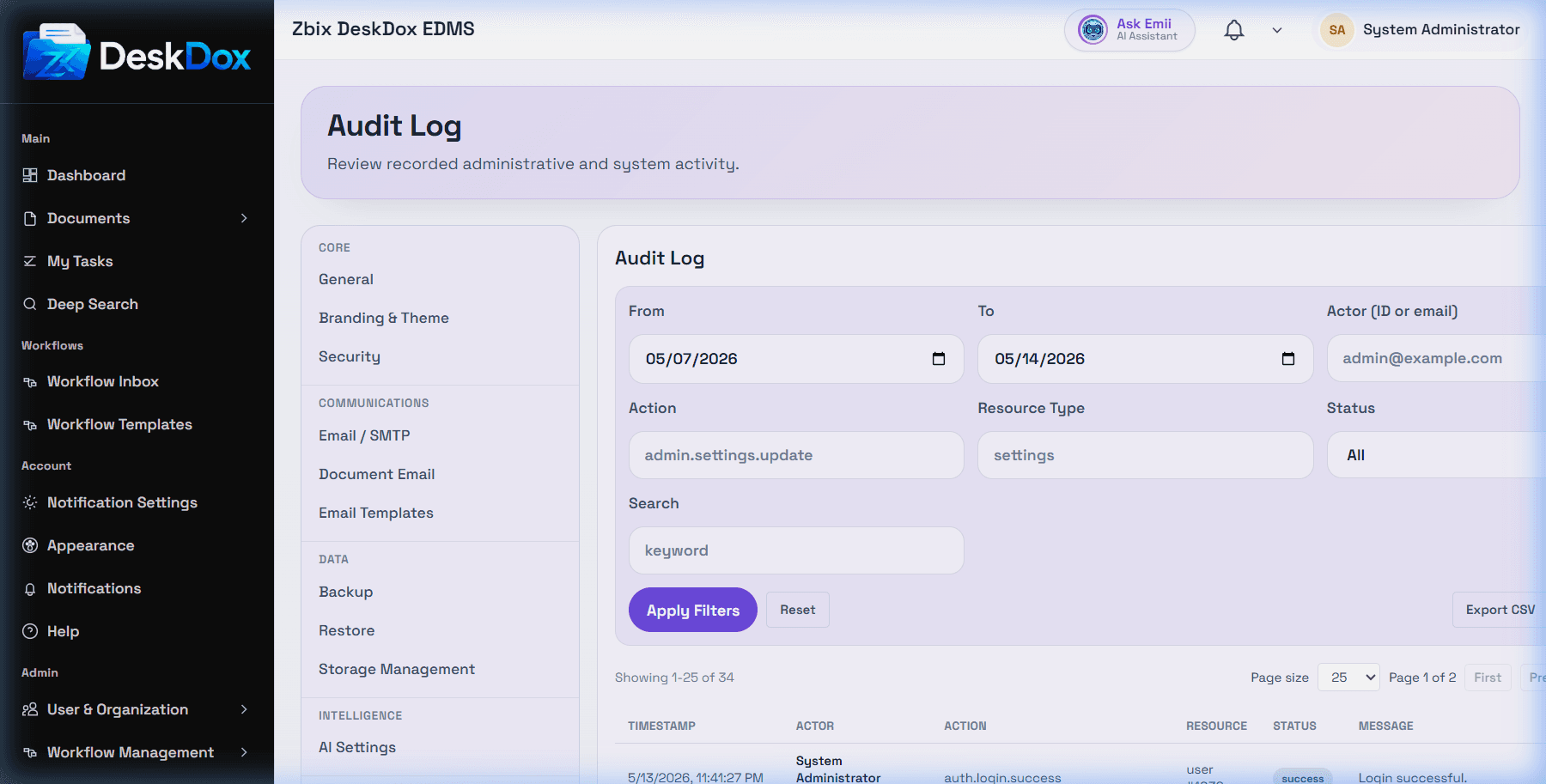 Access control audit log
