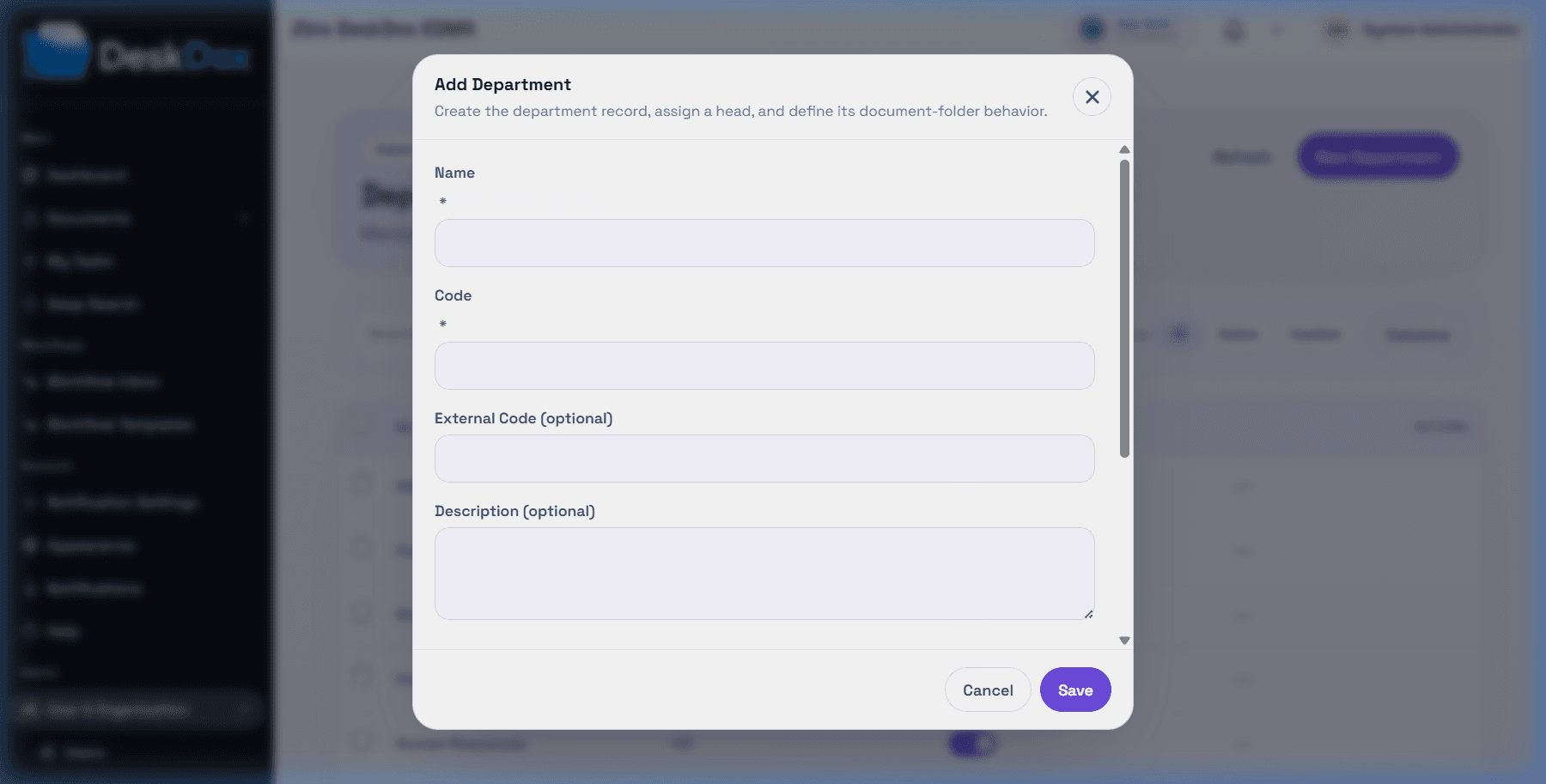 Create department form