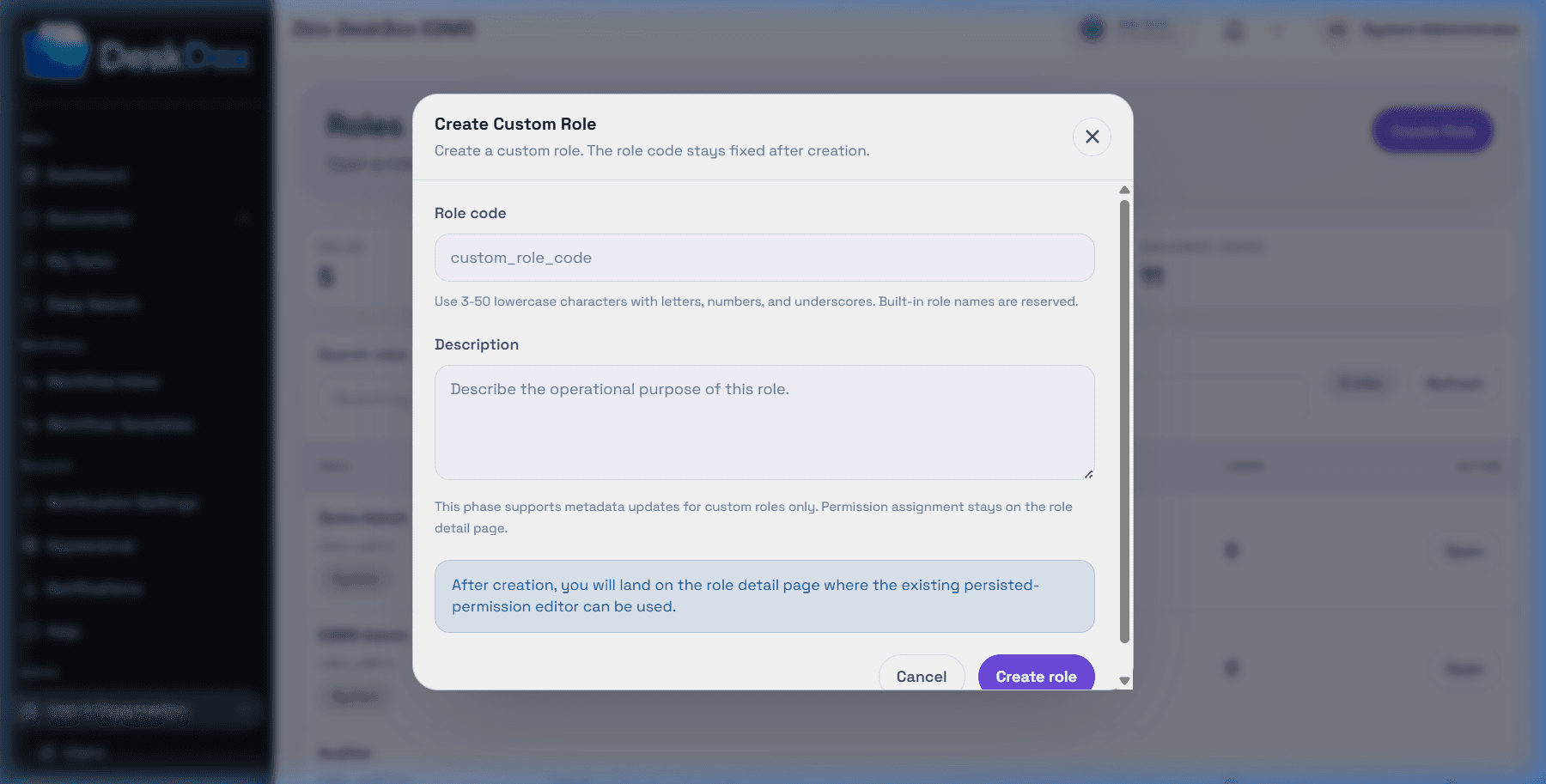Create role form