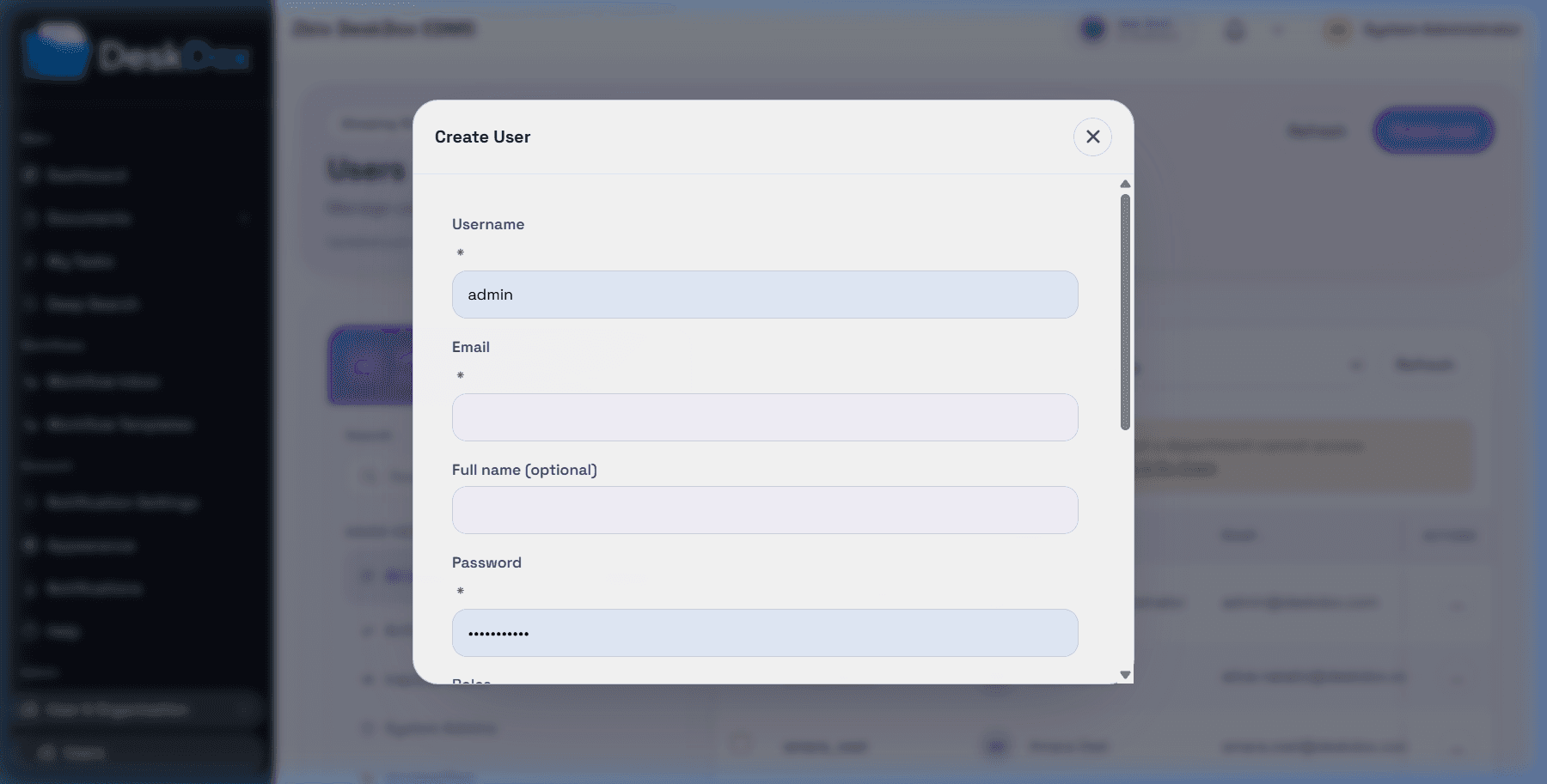 Create user form