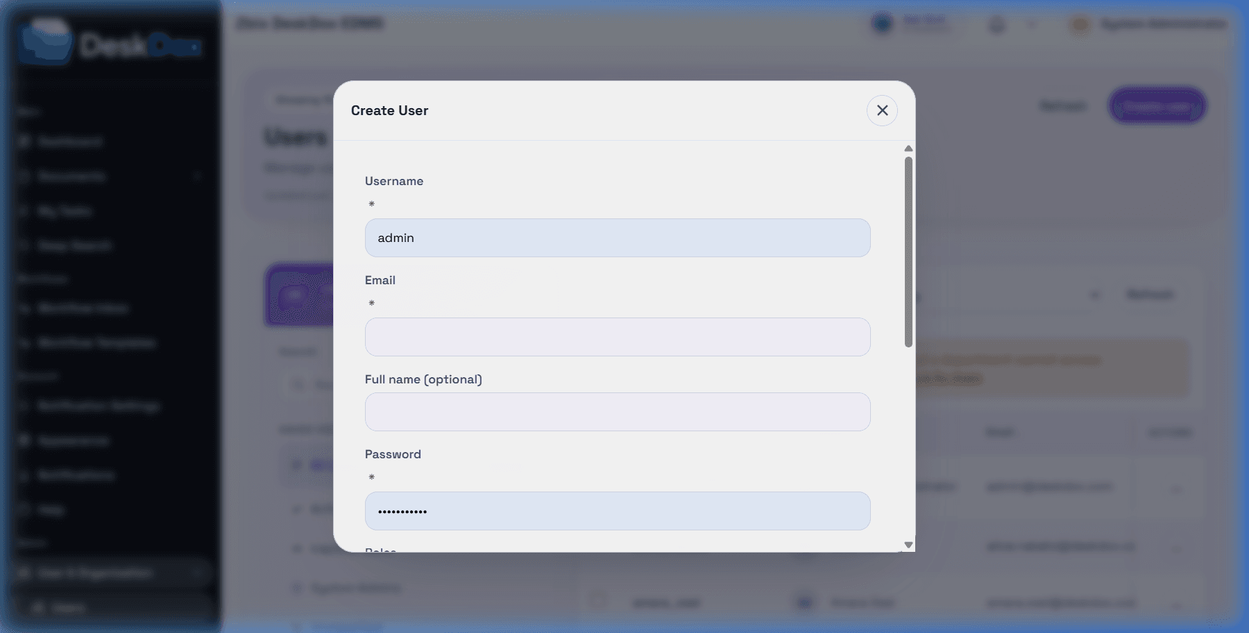 User department assignment