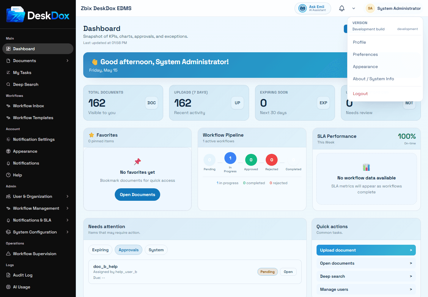 Profile and account menu