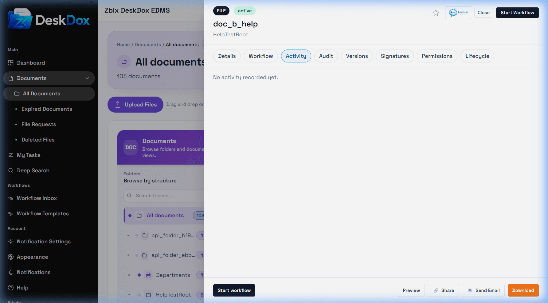 Document activity tab