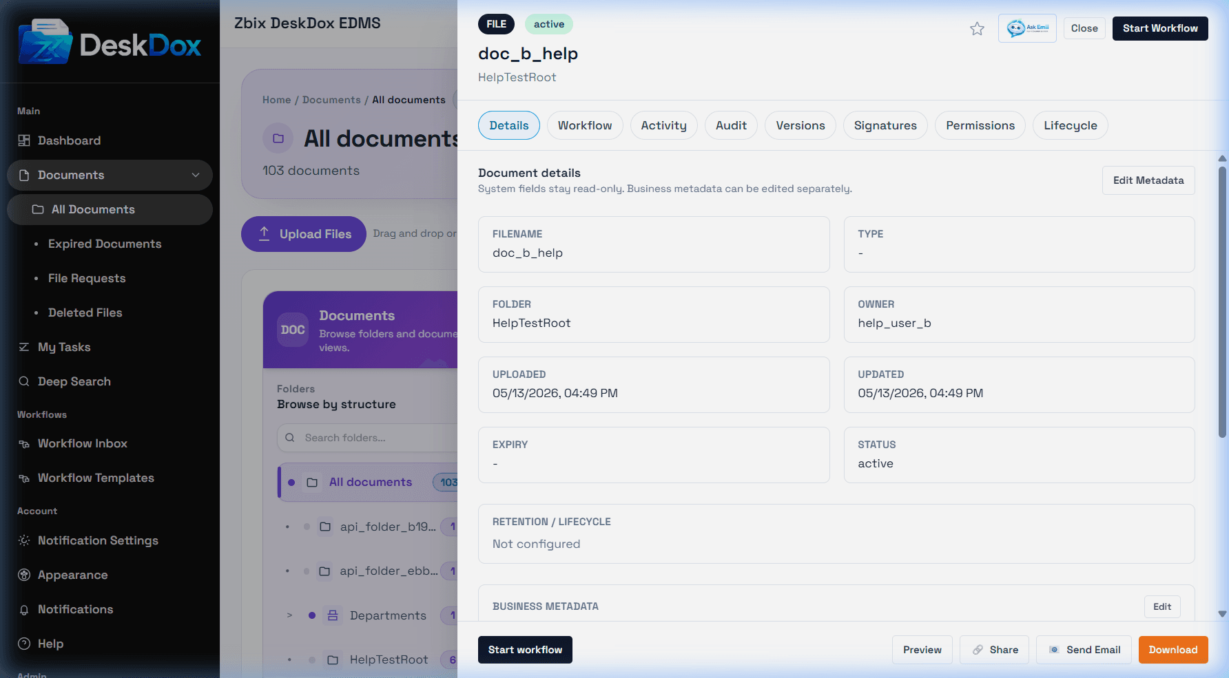 Document details tab
