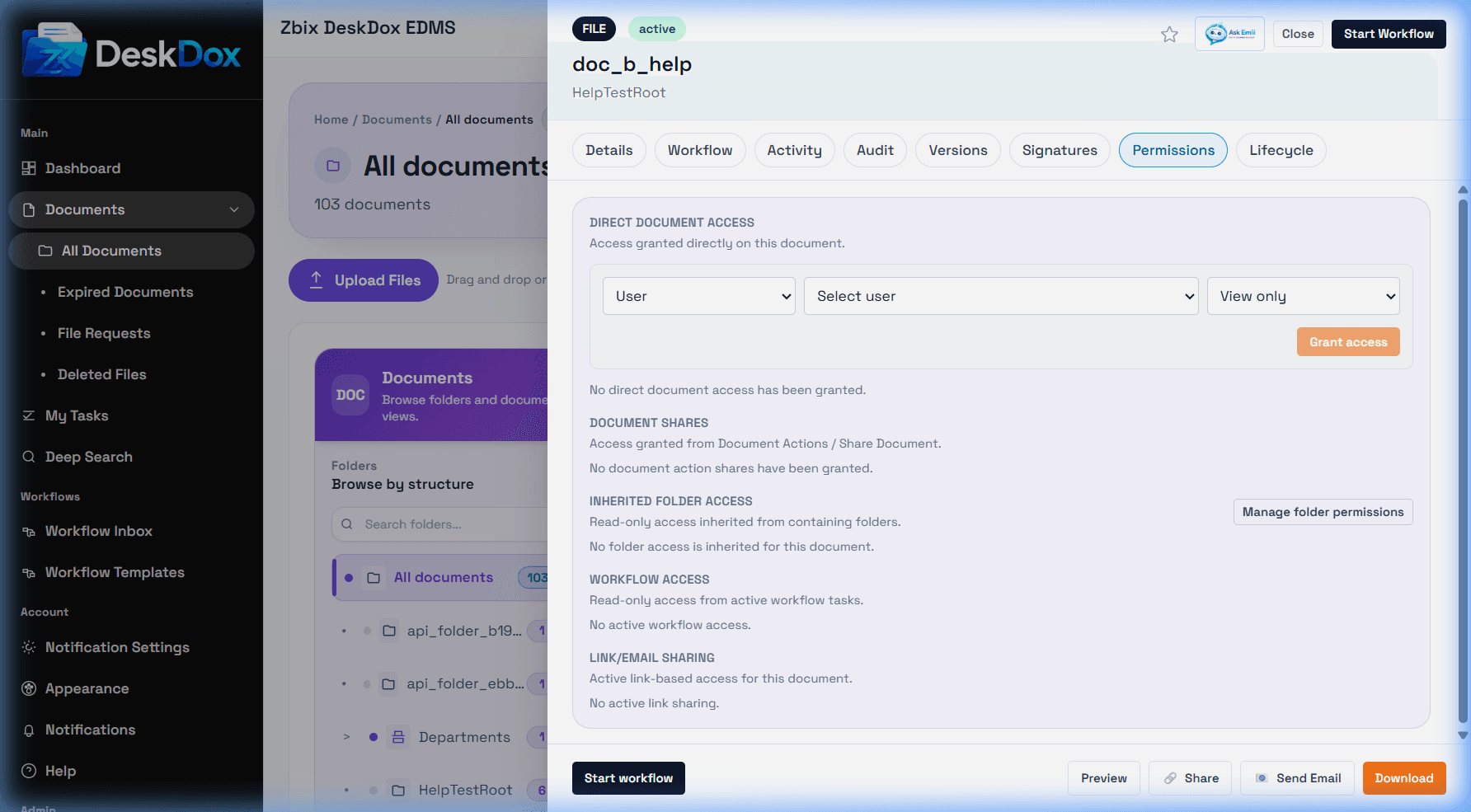 Document permissions tab