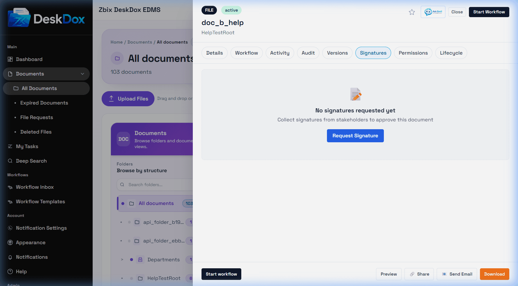 Document signatures tab