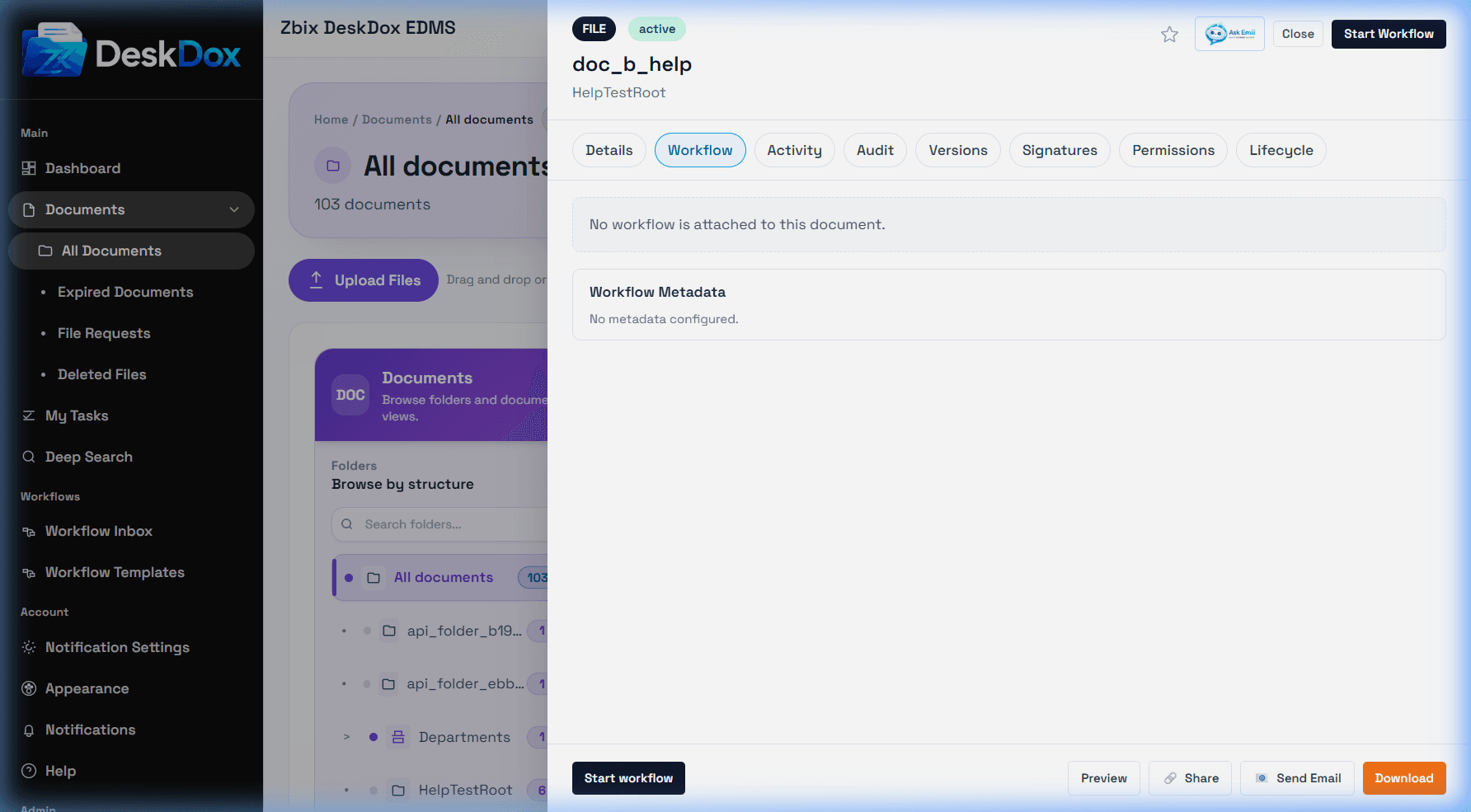 Document workflow tab