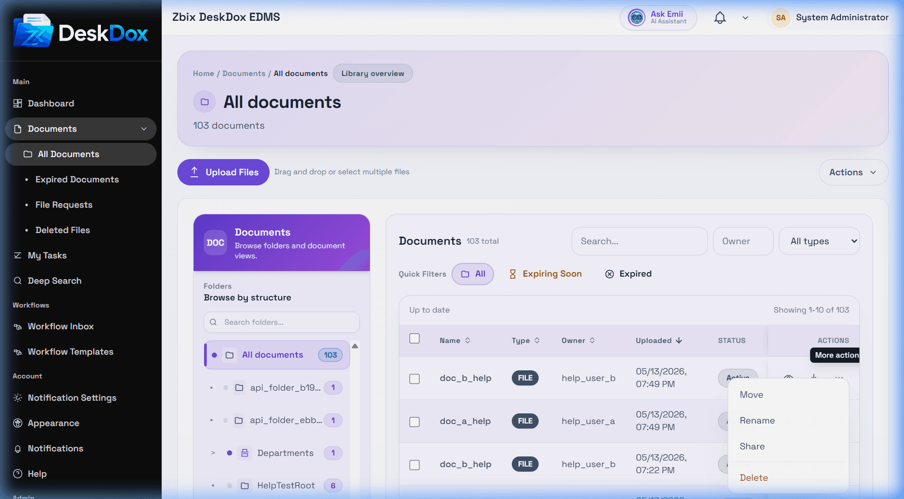 Document row actions