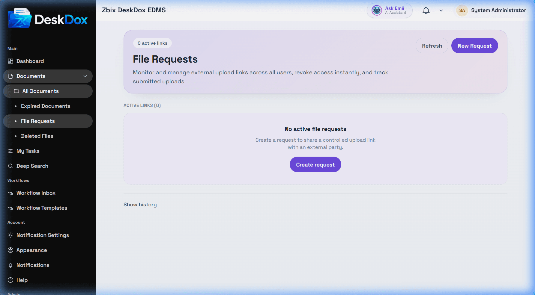 File Requests page