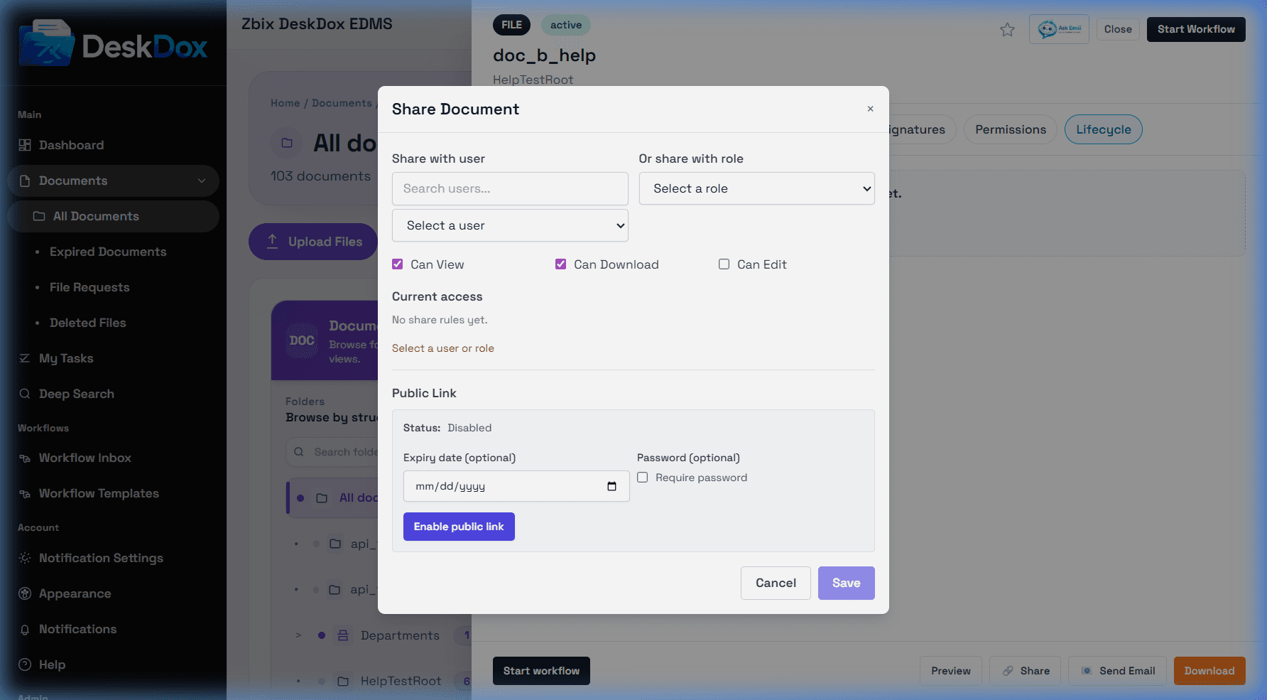Share Document modal