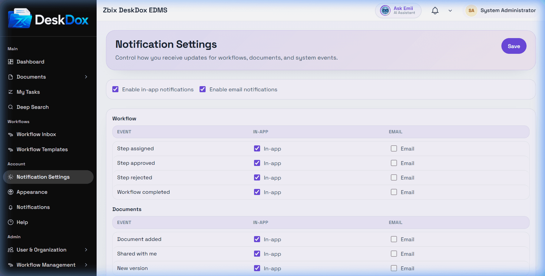 Email notification settings