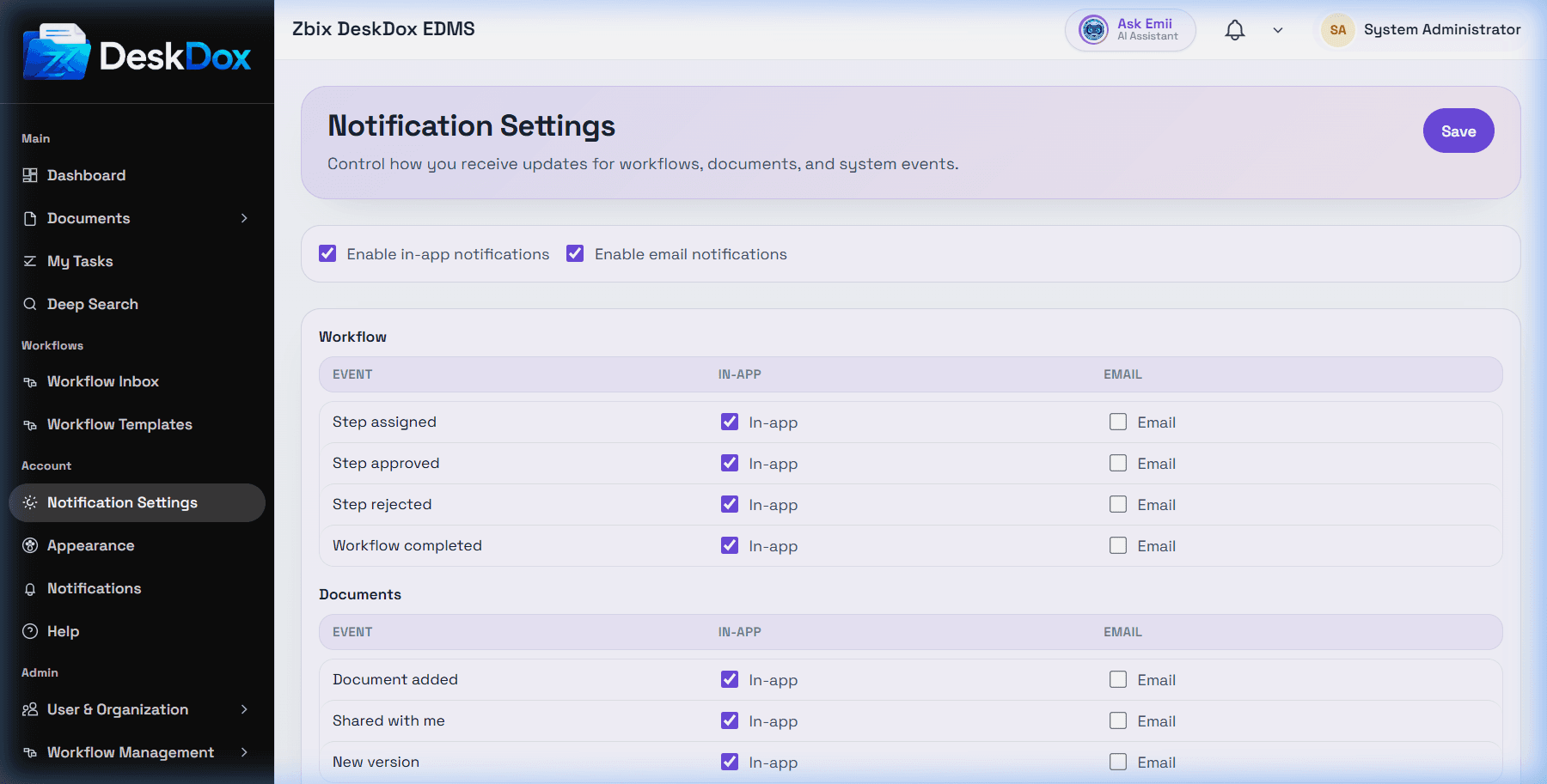 Notification preferences screen