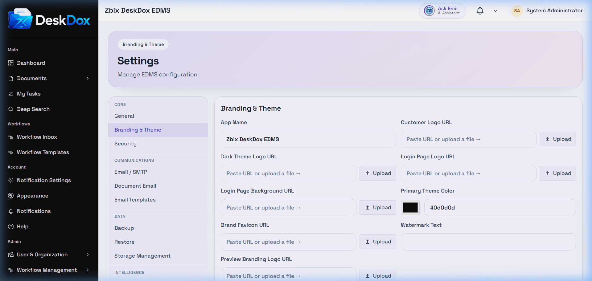 Branding settings