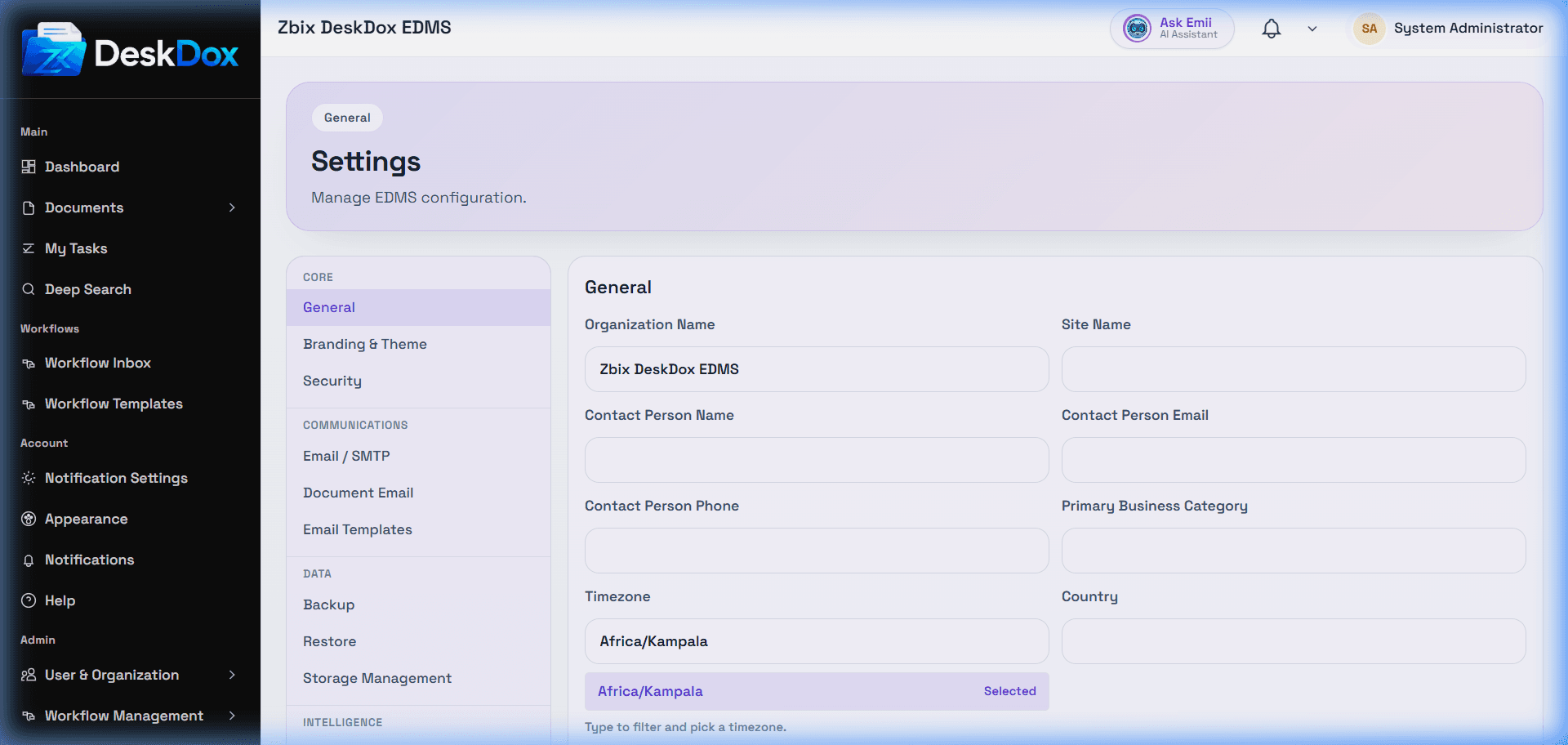 System settings overview