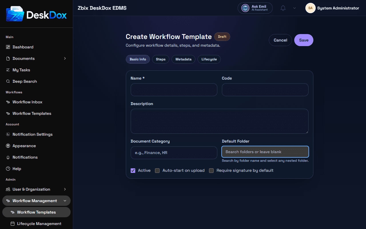 Default Folder picker expanded