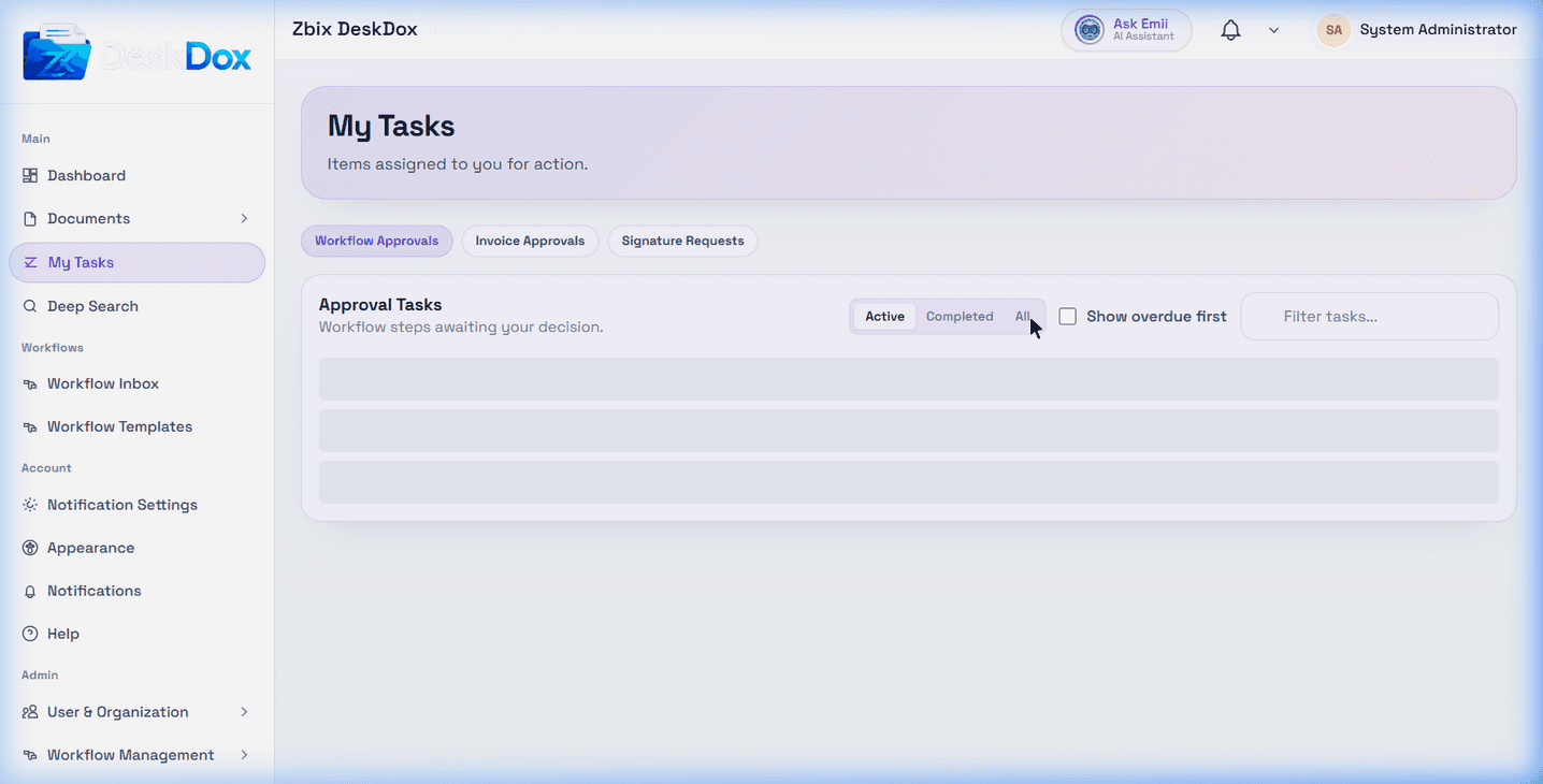 My Tasks overview