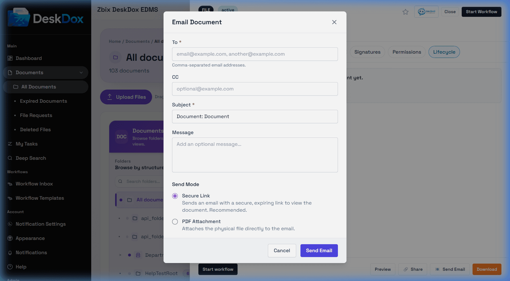 Email Document modal