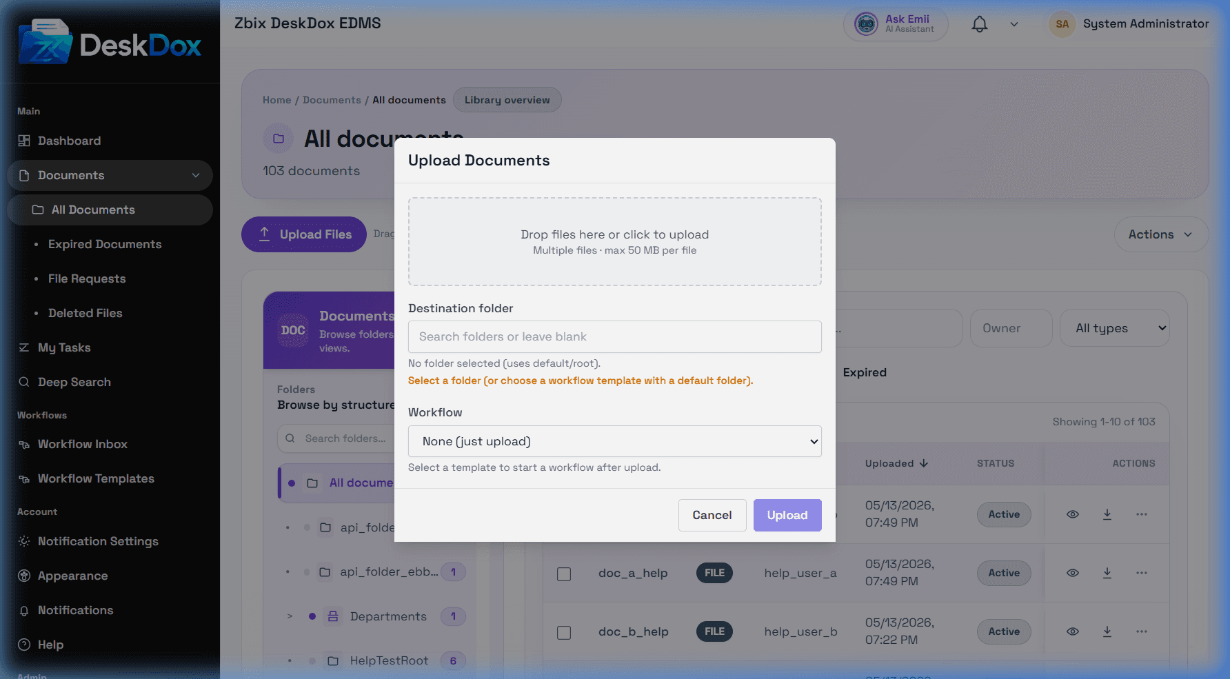 Upload Documents modal