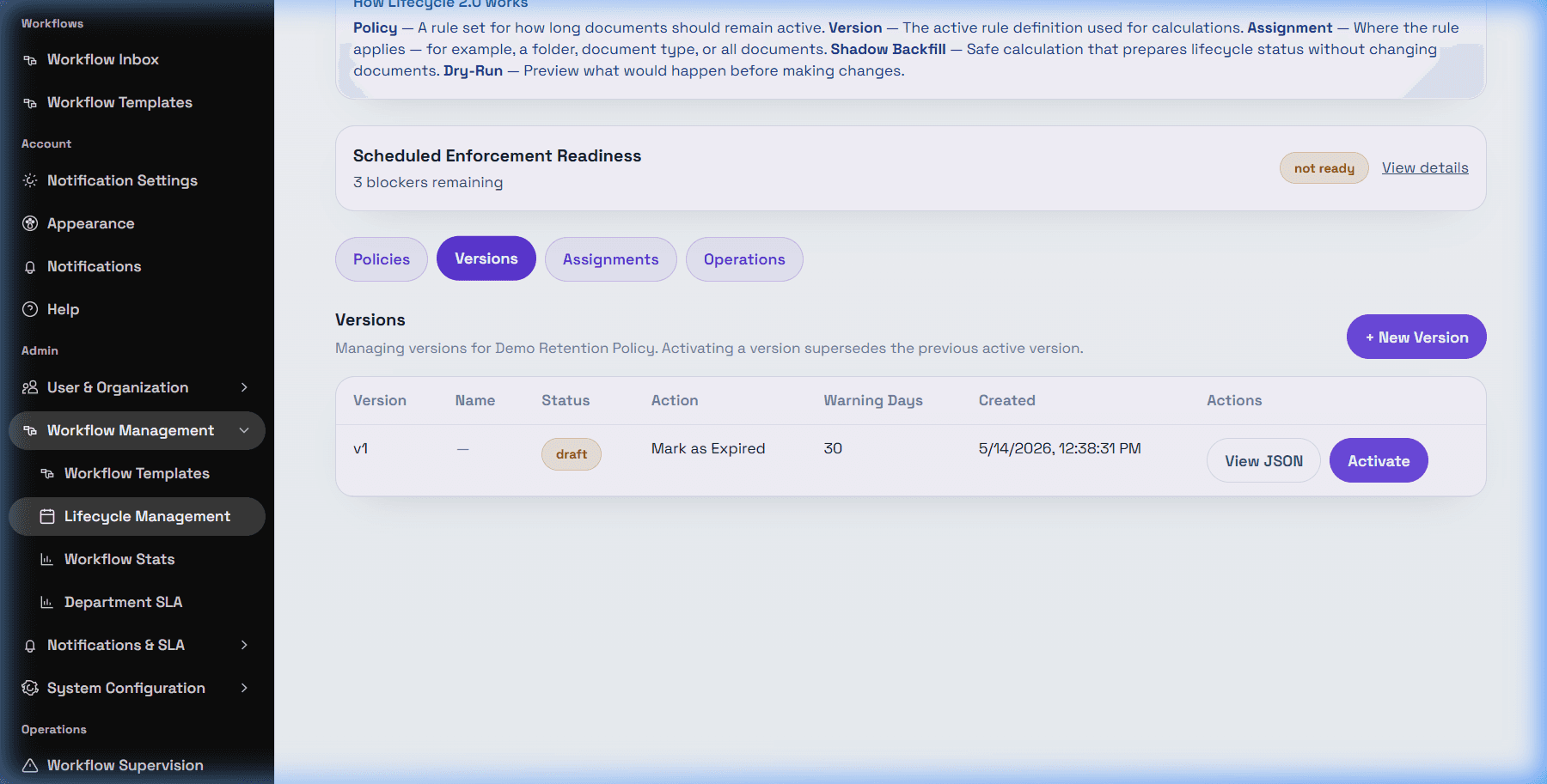 Lifecycle Policy Versions