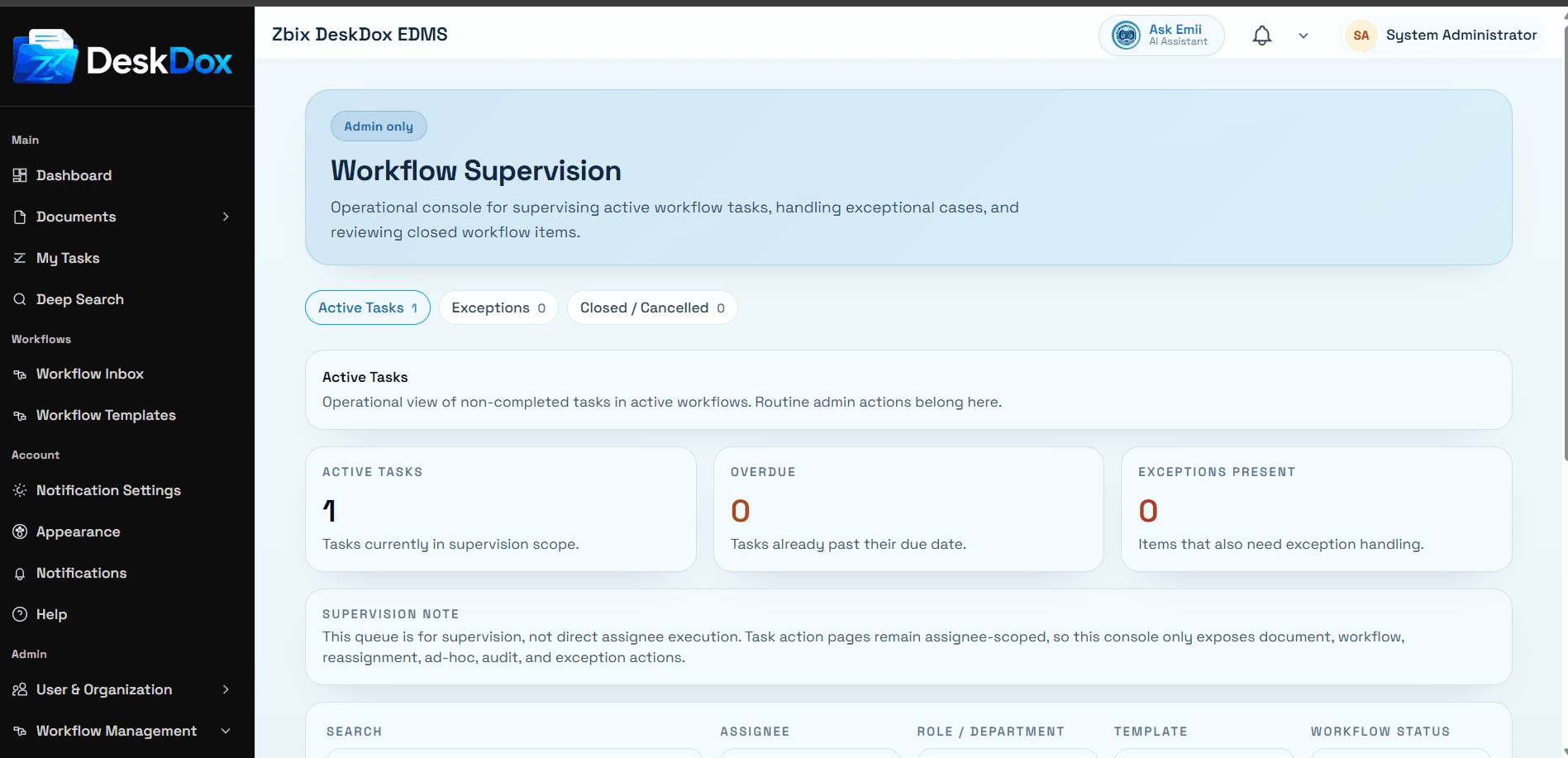 Workflow Supervision console