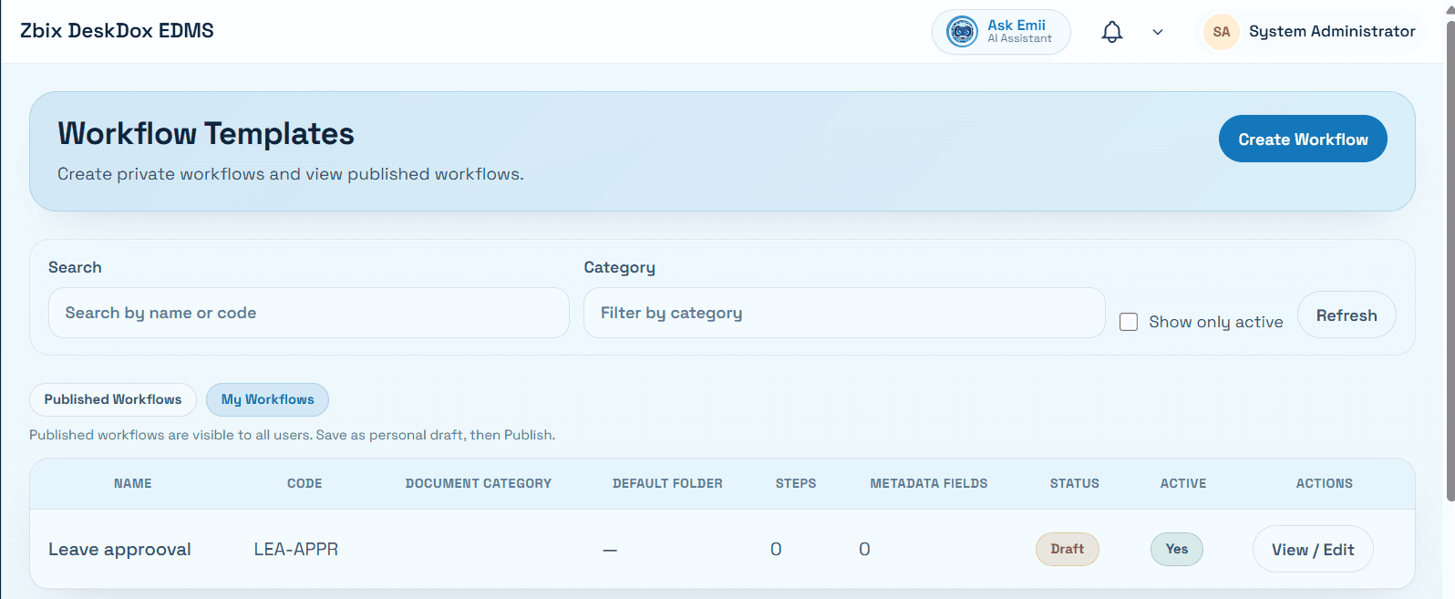 Template activation and status