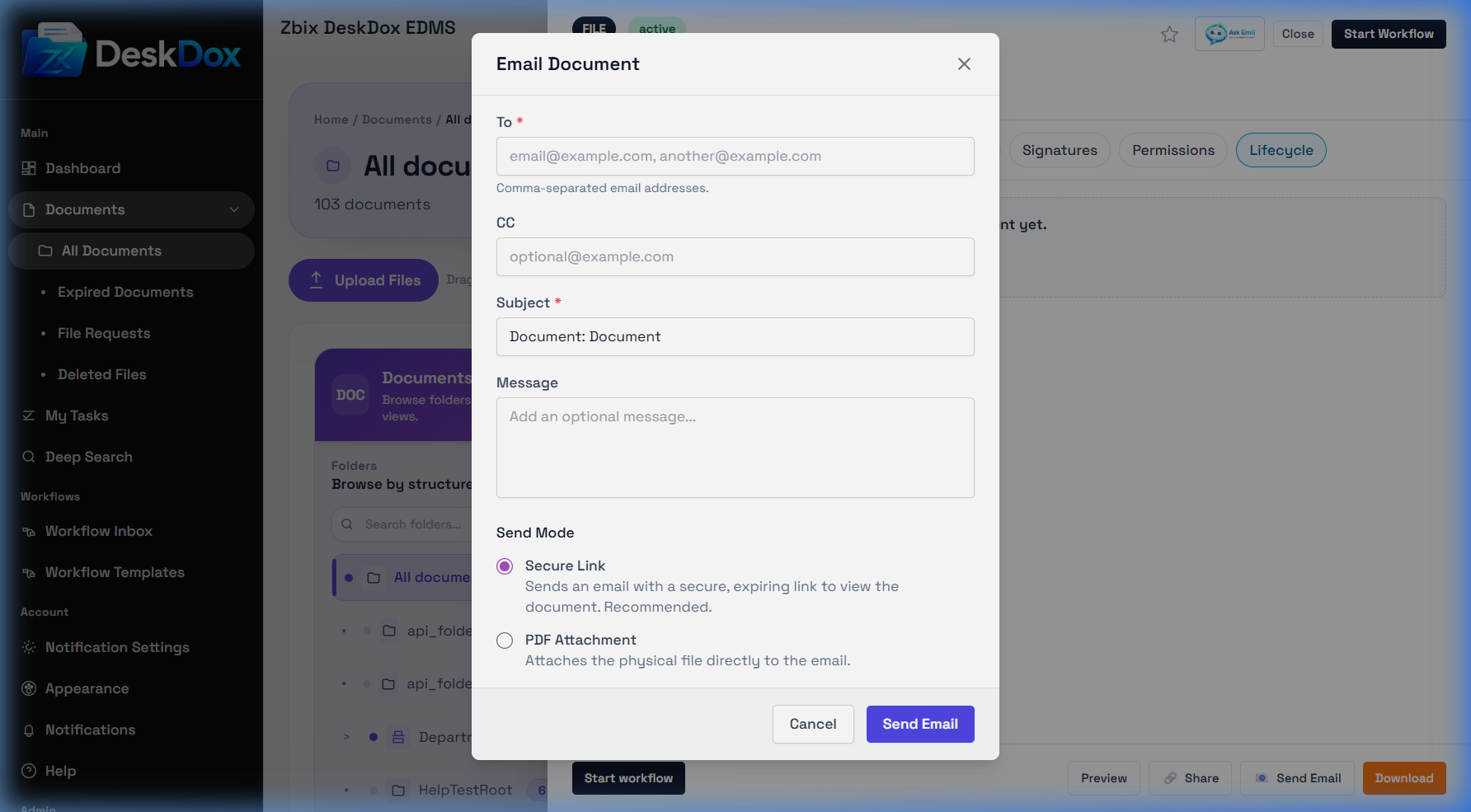 Send a Document by Email | DeskDox Knowledge Base