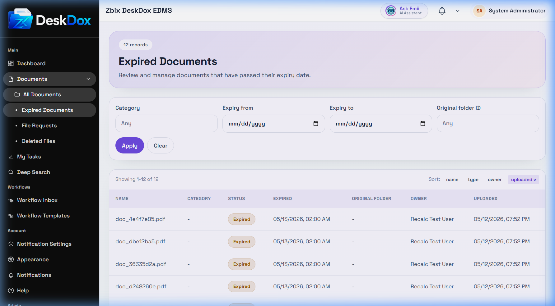 Expired Documents | DeskDox Knowledge Base