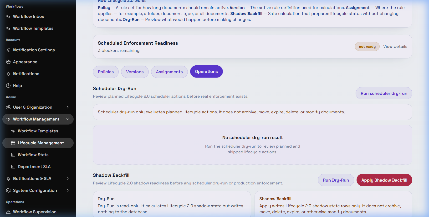 Lifecycle Enforcement and Dry-Run | DeskDox Knowledge Base