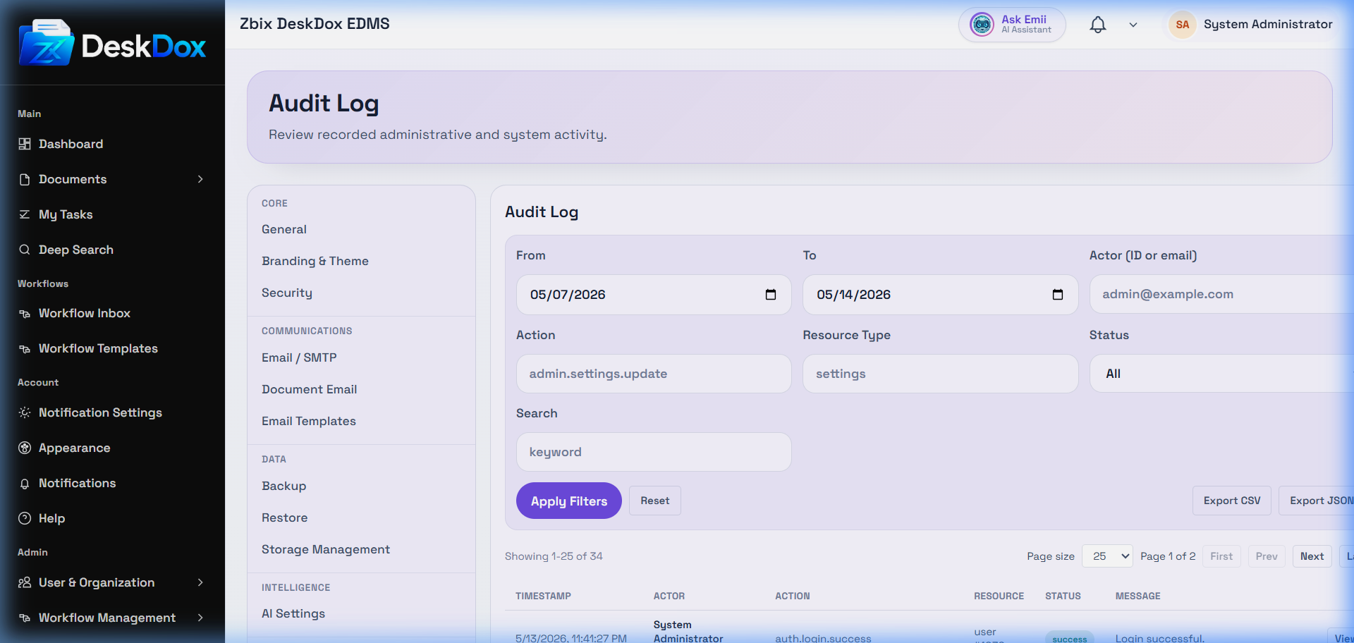Audit Logs | DeskDox Knowledge Base
