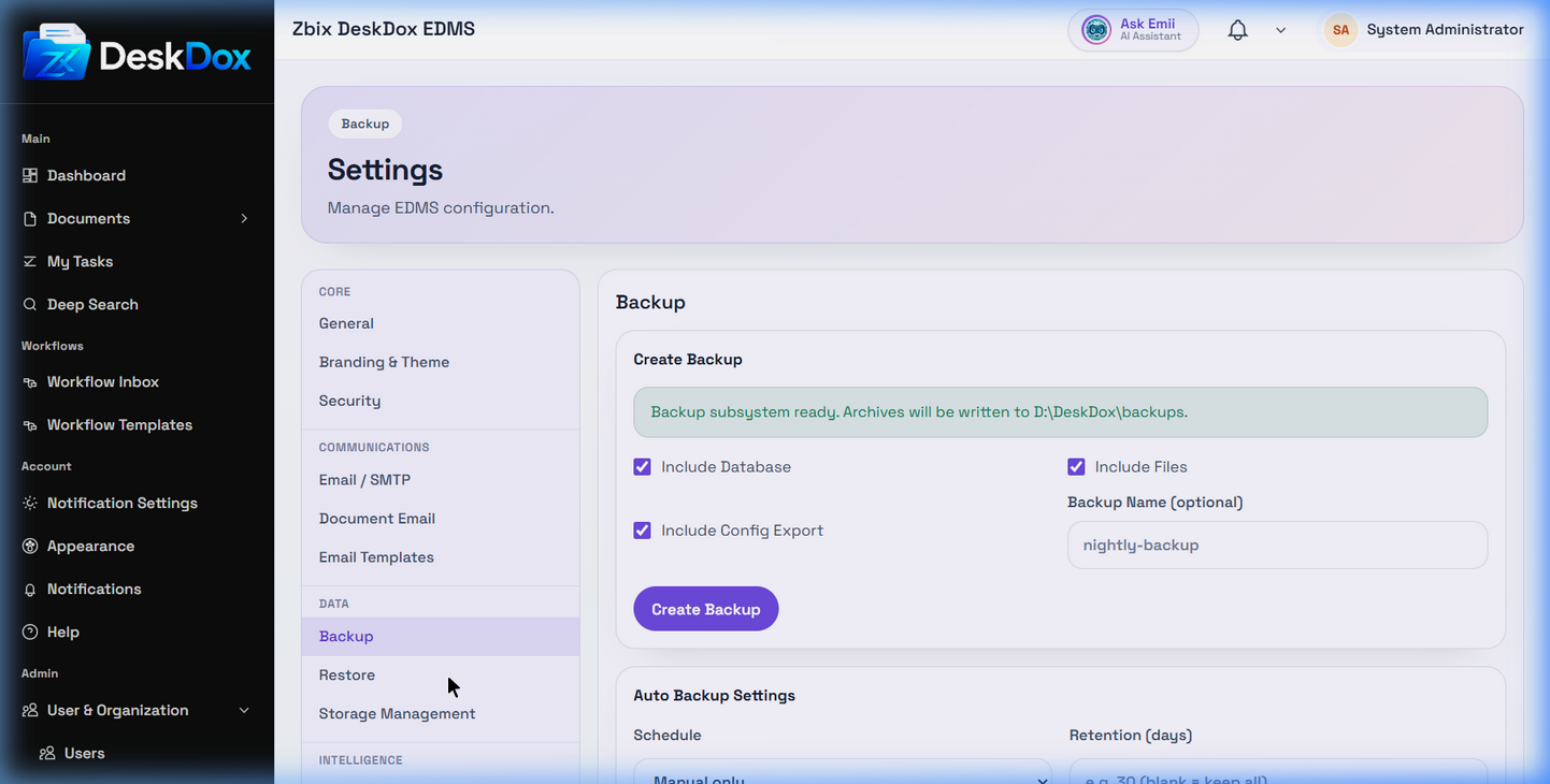 Backup Overview | DeskDox Knowledge Base
