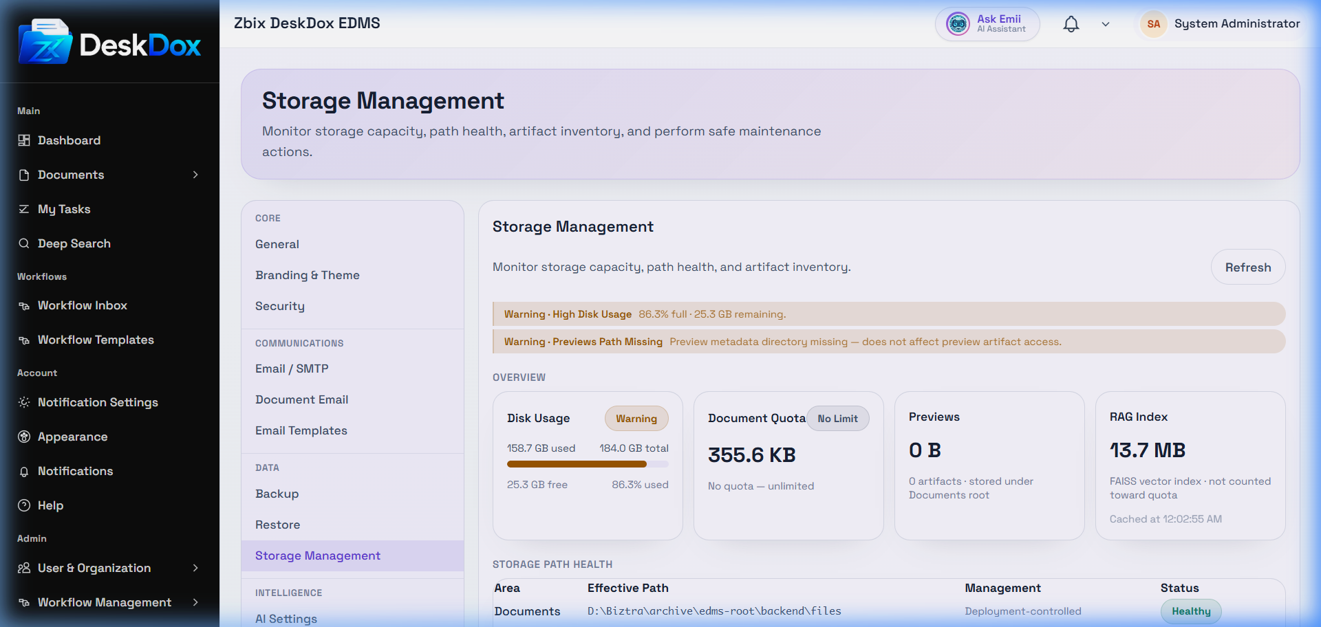 Storage Management | DeskDox Knowledge Base