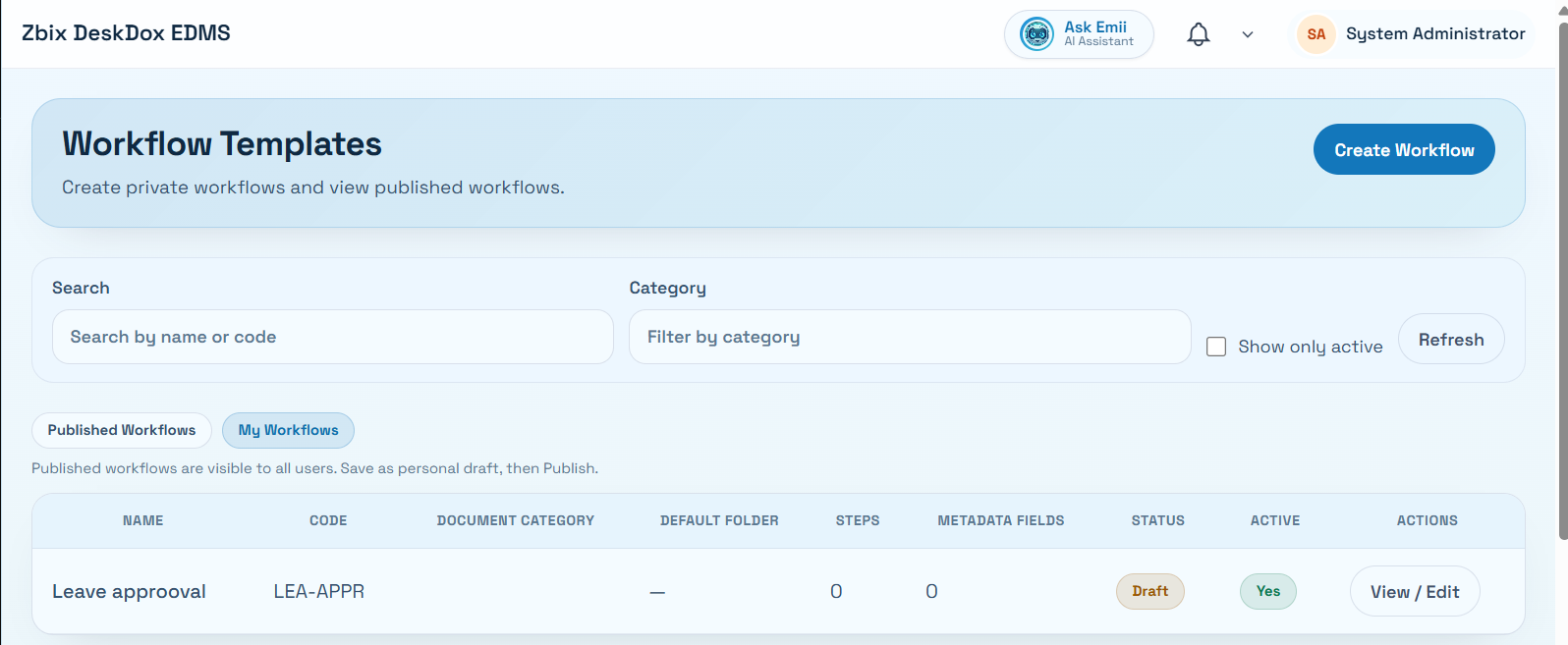 Workflow Template Activation and Status | DeskDox Knowledge Base
